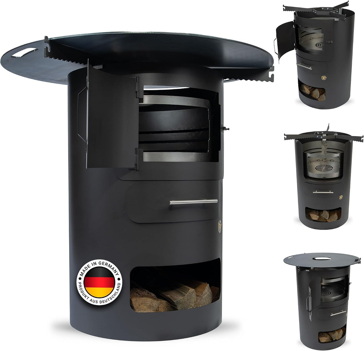 A. Weyck Tools Grillplatten, 80 cm, 5 mm, Schwarz, Komplettset, Multifunktionstonne mit Feuerplatte in Stärke #1371