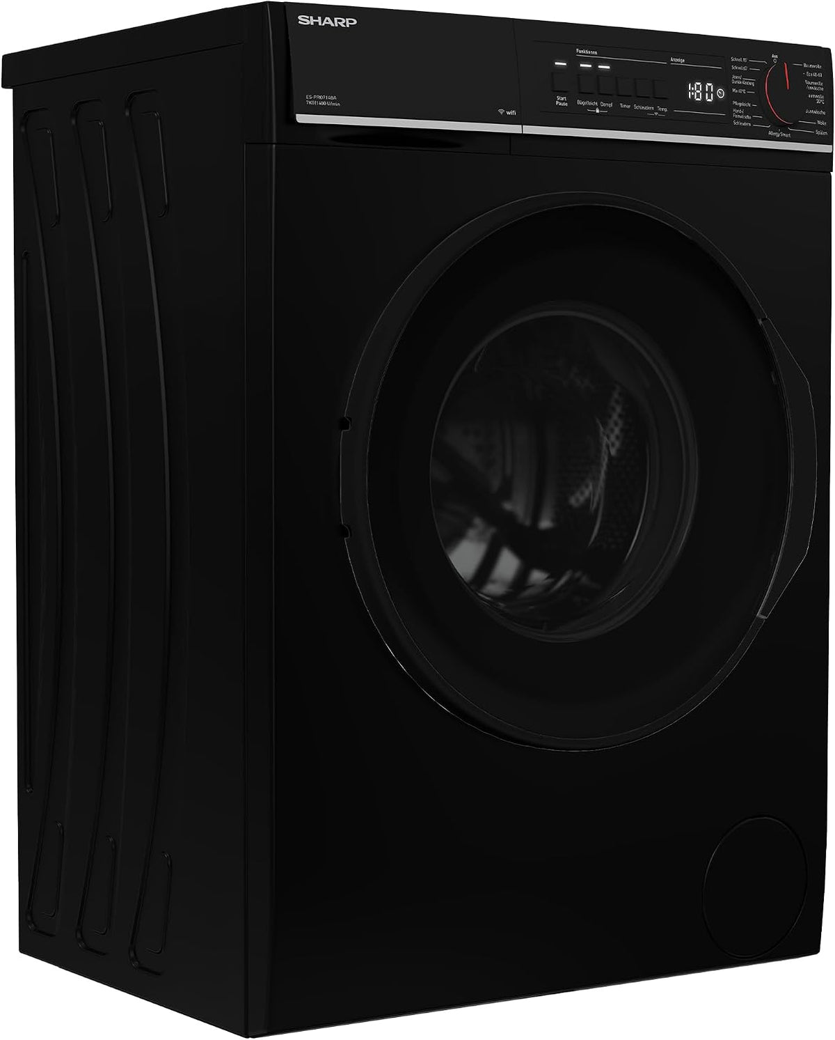 SHARP Waschmaschine, 7 kg, Schwarz, ES-PRO714BA-DE Frontlader, 1400 U/min, Aquastop, WIFI, Dampftechnologie