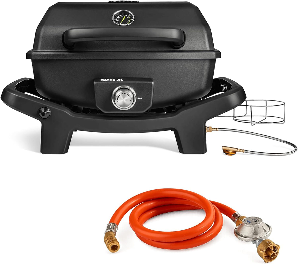 BURNHARD Gasgrill, 3,6 kW, Schwarz/Orange, ® 1-Brenner WAYNE JR., Tragbarer Balkongrill - Tisch mit Aludruckguss Brennkammer
