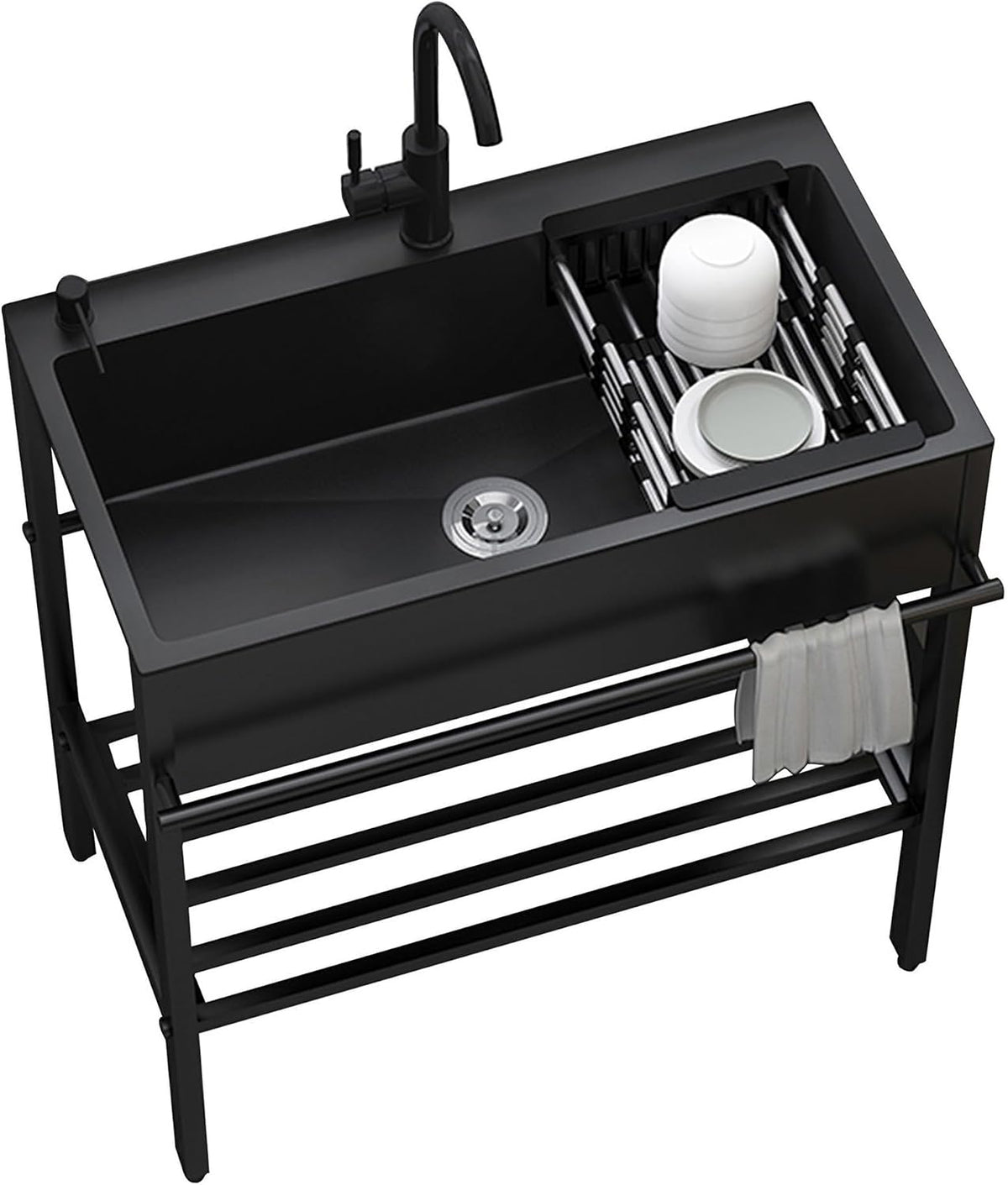 Yclty 1Becken, Schwarz, Edelstahl Spültisch 1 Becken, freistehend Gewerbliche Spülbecken, Spülenschrank Gastro Spüle Küchenspüle mit Armatur