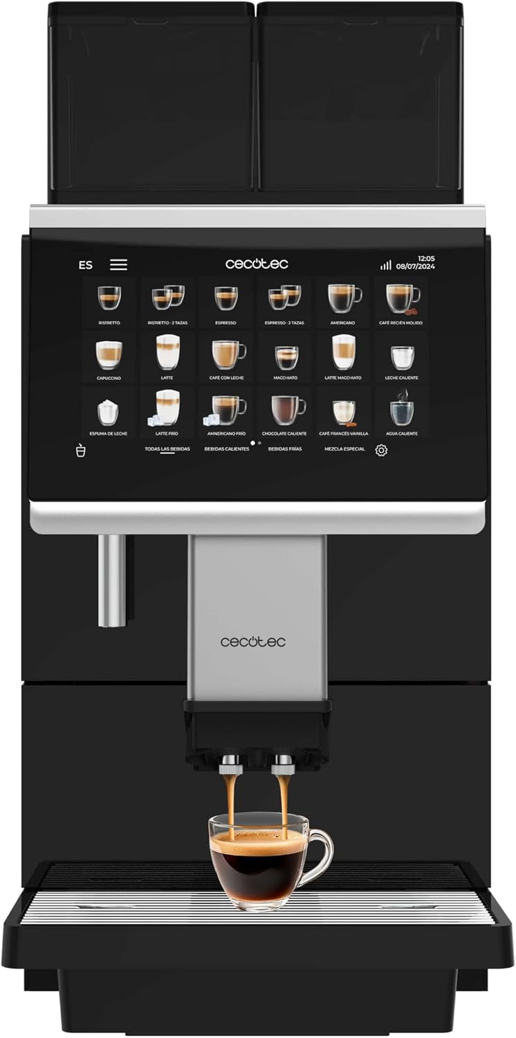 Cecotec Kaffeemaschine, 2900 W, Schwarz/Silber, Kommerzielle Superautomatische Cremmaet Lounge., Touchscreen, Gleichmäßiger Mahlgrad