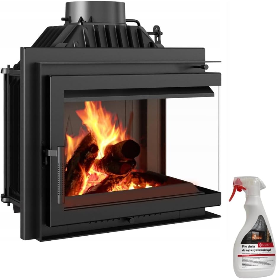 kratki Öfen, 8 kW, Schwarz/Transparent, Kamineinsatz Gusseisen Simple rechts Ø 150
