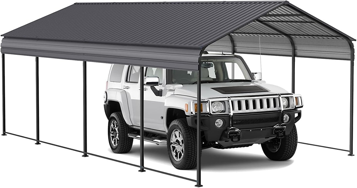 XINRISHENG Markise, 12' B x 20' T x 8,5' H, Metall, Schwarz, Metall-Carport, Hochleistungs-Carport-Überdachung mit Stahlrahmen und Dach