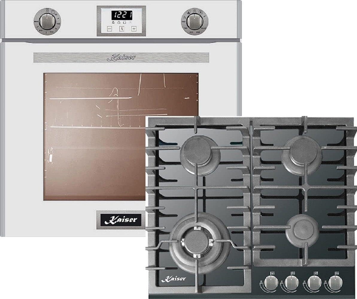 Kaiser Gasherd, 6374 W, 60 cm, 60 cm, Weiß/Schwarz, Gasbackofen -Set EG + KCG 6383, Einbau-Backofen in Weiß/Gas Backofen/Gas-Kochfeld