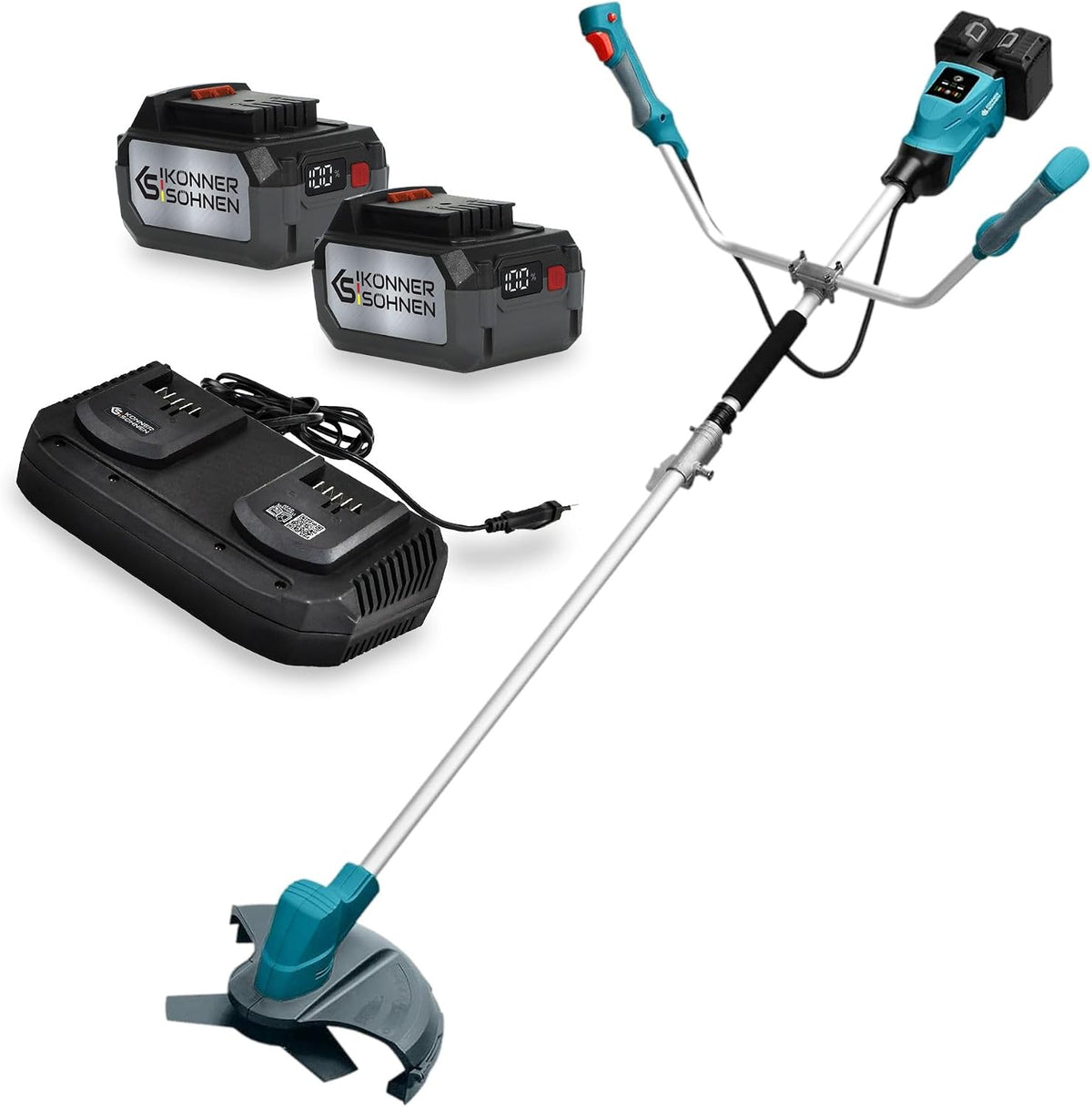K&S Könner&Söhnen Rasentrimmer, 2 mm, 40 V, 20 V, Schwarz/Silber/Blau, Set Akku- KS BCT-, Nennspannung 40 (20+20) V