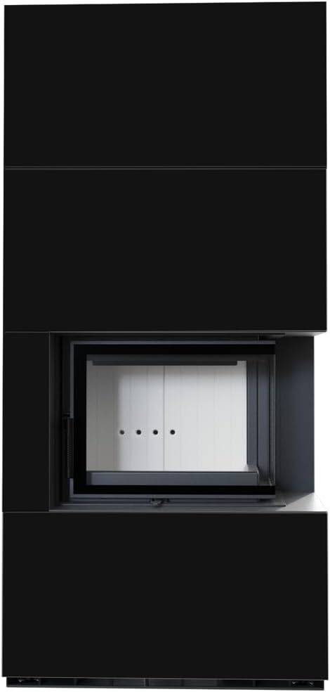 kratki Öfen, 8 kW, schwarz, Kaminbausatz FLOKI BOX rechts Ø 160 Quarzsinter NERO
