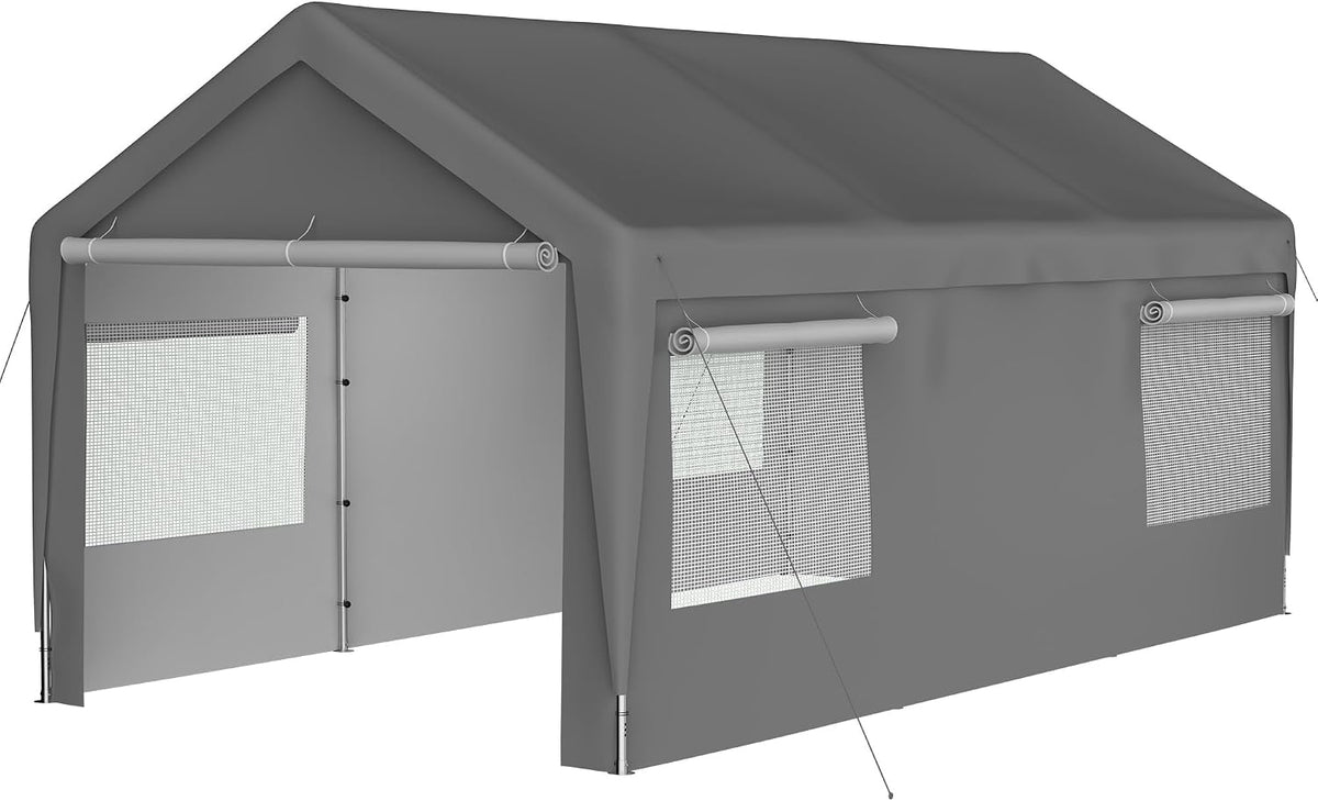 NuvlaGu Carports, Grau, Carport Garage Zelt 3x6m, Winterfest mit Roll-Up-Fenstern, Abnehmbaren Seitenwänden & Dach