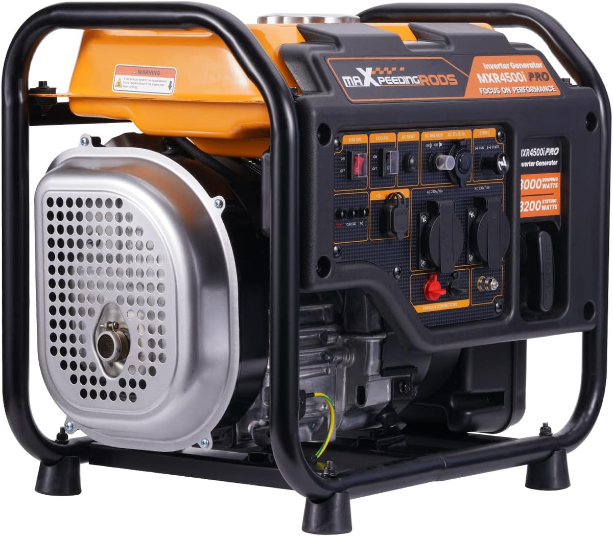 maXpeedingrods Powerstation, 3200 W, Schwarz/Orange/Silber, Inverter-Generator, Benzin 4-Takt Backup-Stromversorgung mit Parallell-Funktion