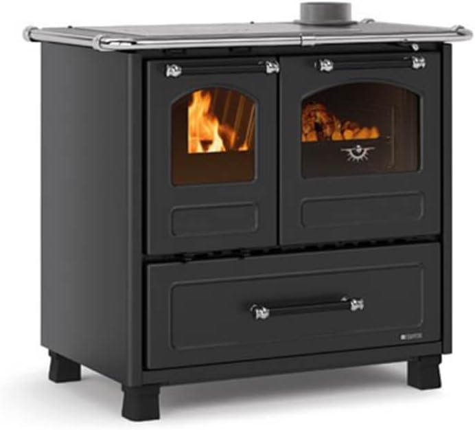 La Nordica Backofen, 258 m, 9 kW, Schwarz/Anthrazit, Family Holzherd, 5 rechts, aus porzellaniertem Stahl, Nennleistung