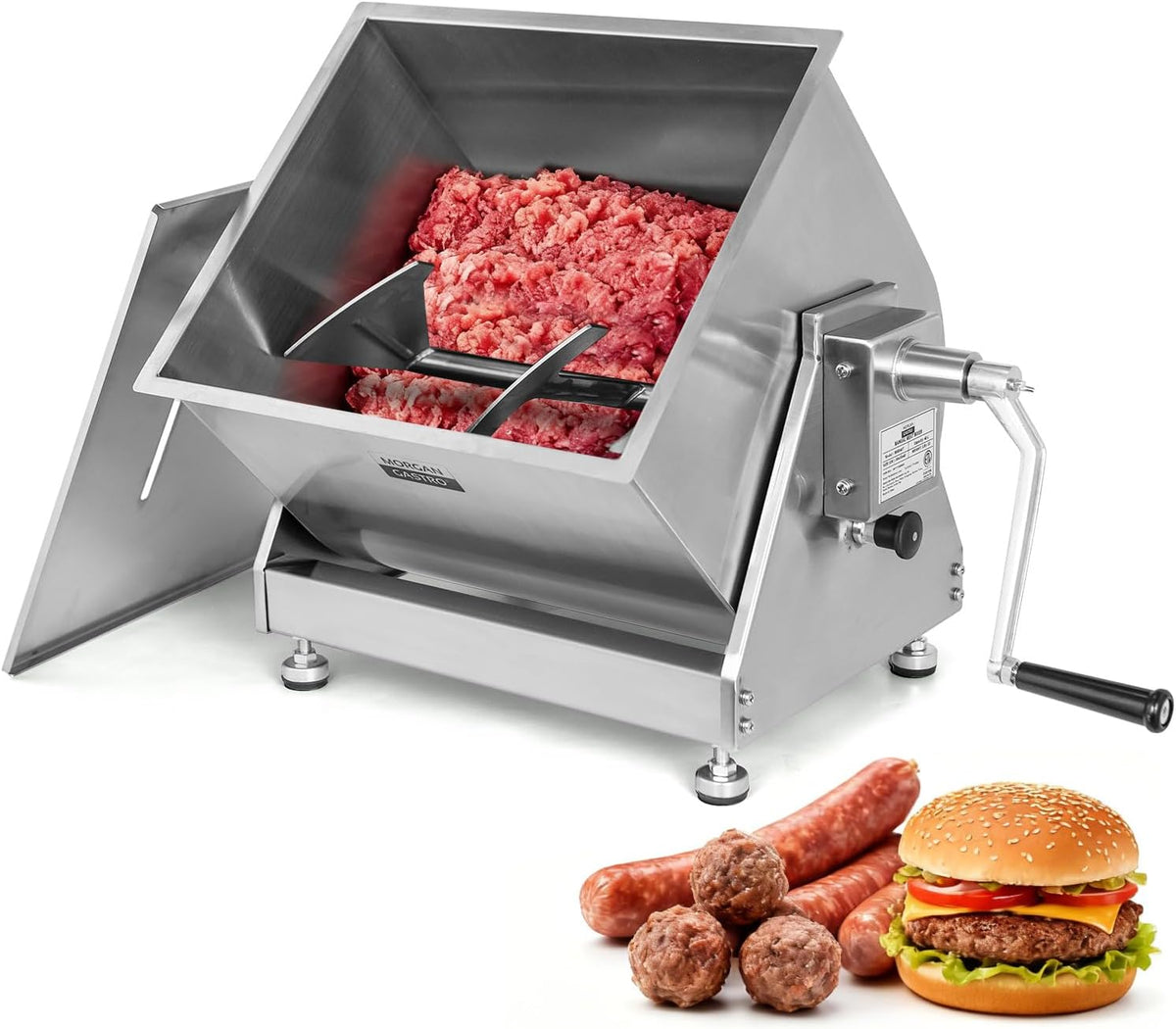 HAKKA FOOD PROCESSING Mixer, 27,2 kg, 30 l, 40 l, Silber, Manueller Fleisch, kippbarer Tank, Edelstahl, Wurst, Burger
