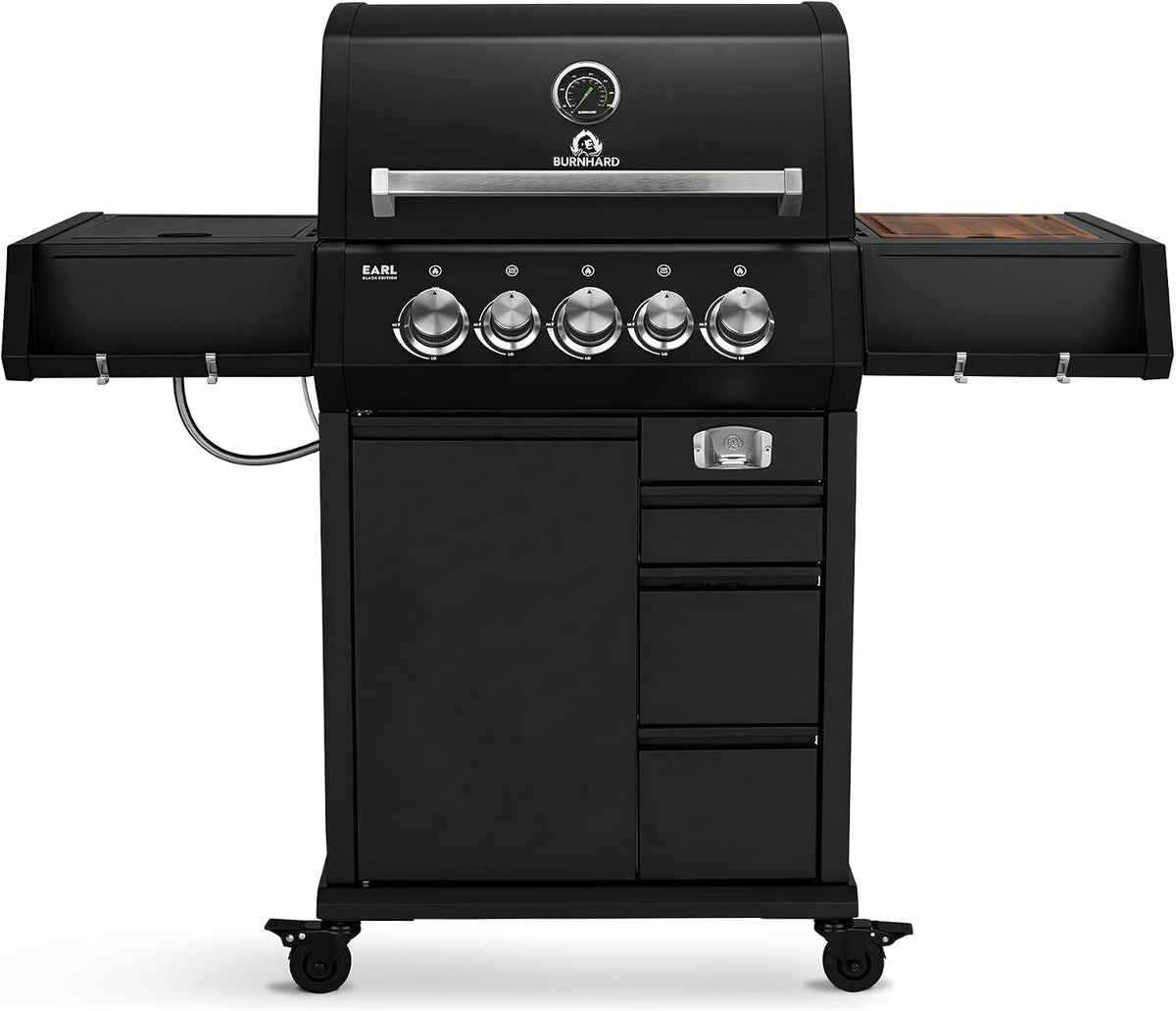 BURNHARD Kochfeld, Schwarz, ® Gasgrill 3-Brenner inkl. Heckbrenner, mit Gusseisen Grillrost & inkl. stabiler Abdeckhaube