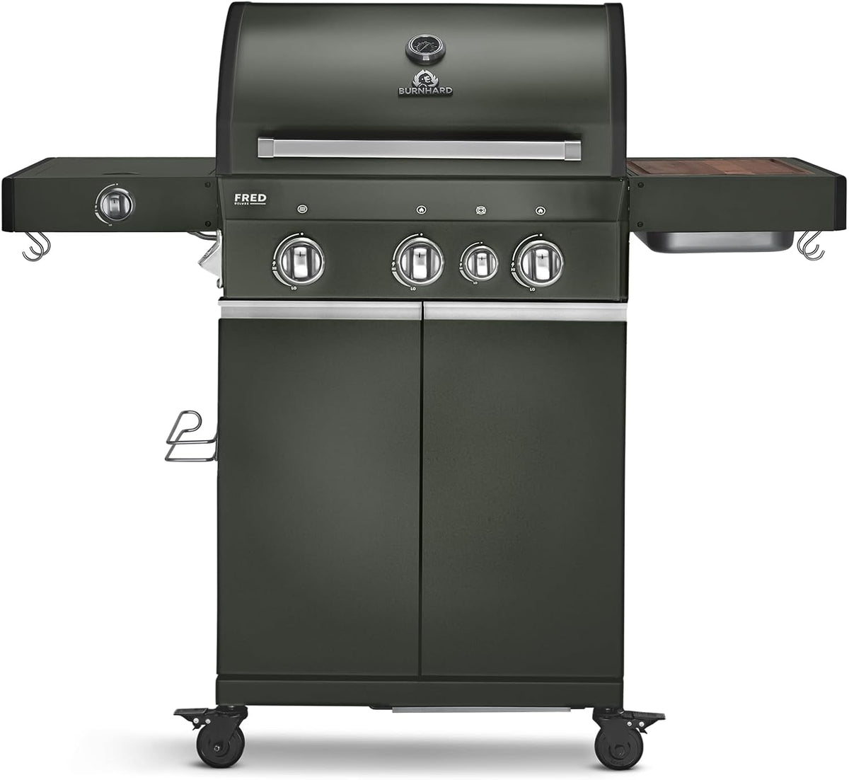BURNHARD Kochfeld, Grün, ® Gasgrill 3-Brenner inkl. BACKBURNER, 900°C Infrarot-Keramikbrenner, Seiten, Gusseisen-Grillrost