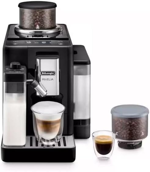 De'Longhi Kaffeevollautomat, Schwarz, Rivelia EXAM440.55.B mit LatteCrema Milchsystem, Wechselbarer Bohnenbehälter