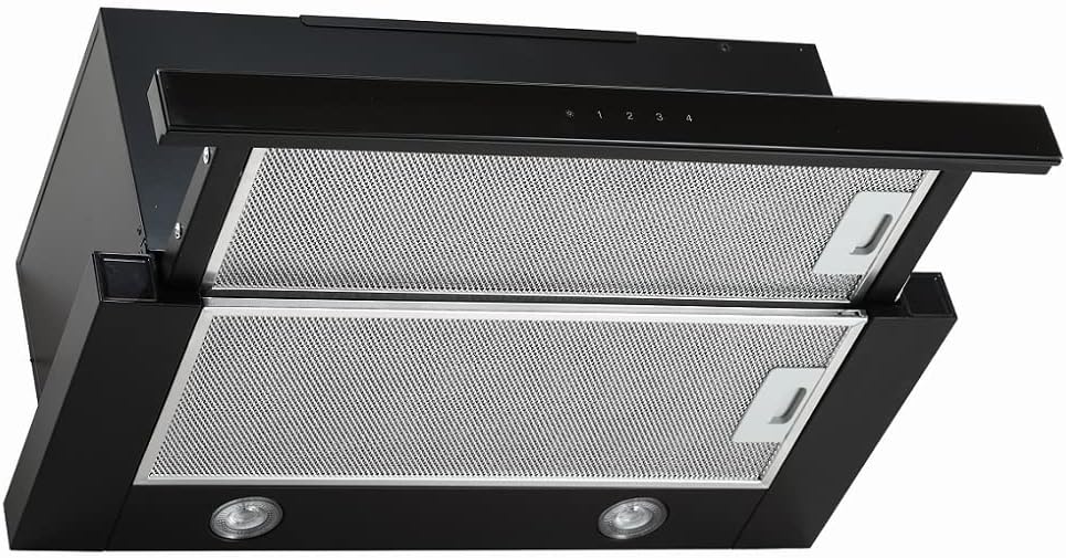 Vlano Dunstabzugshaube, 685 m, 60 cm, Schwarz, SLIDE Einbau-, Touch Control, Fernbedienung, LED-Beleuchtung, 4 Leistungsstufen