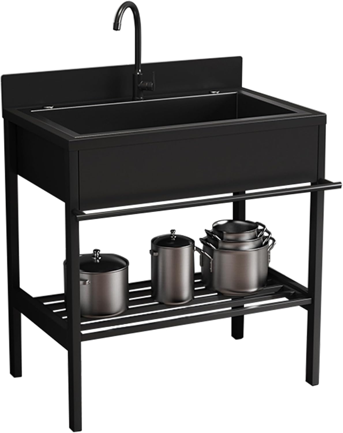 Leaceuv 1Becken, Edelstahl, Schwarz, Edelstahl Spültisch, Outdoor Küche Spüle mit Armatur, freistehend Waschbecken 1 Becken