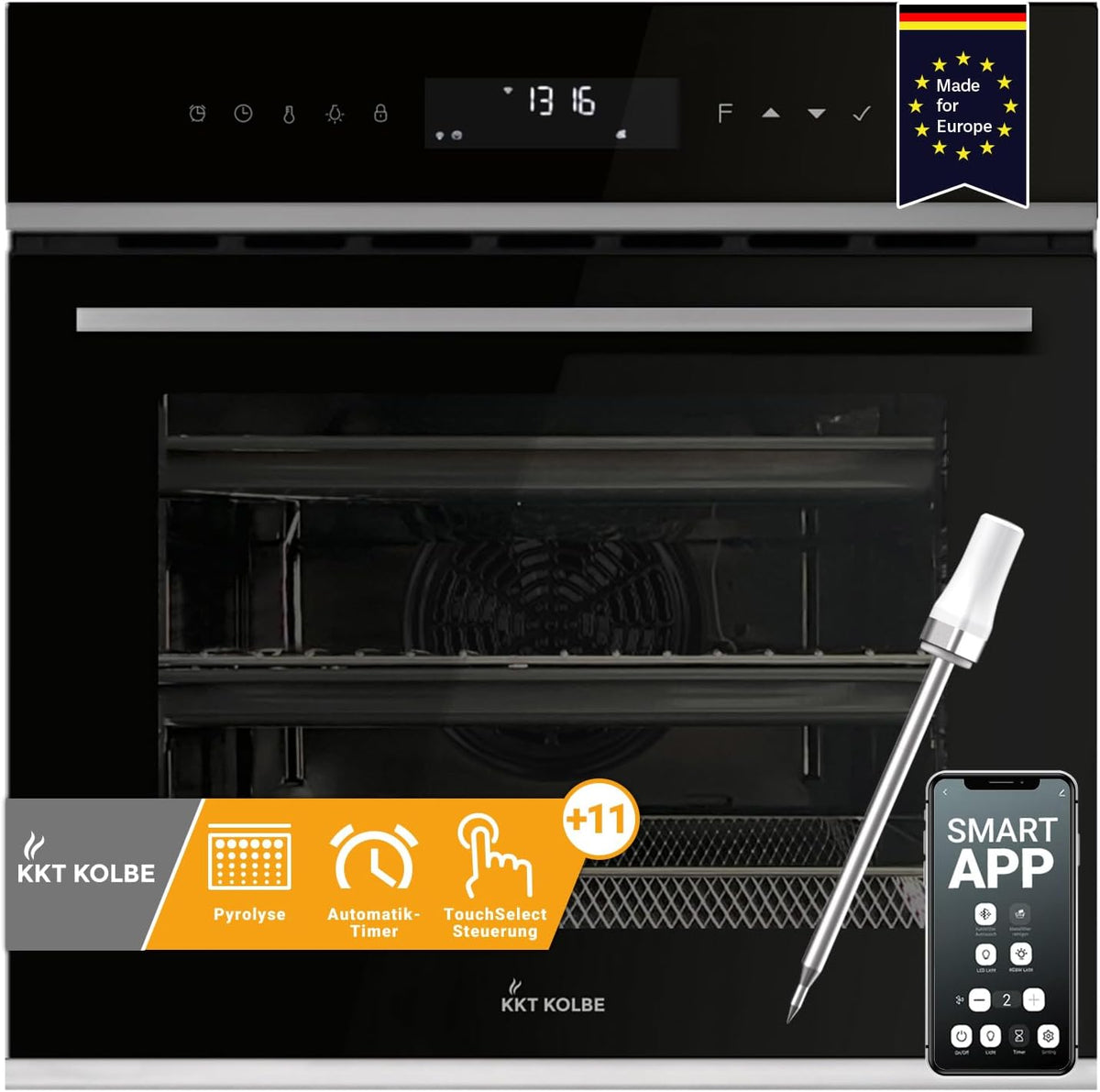 KKT KOLBE Backofen, 2,8 kW, 60 cm, 70 L, Schwarz/Silber, mit Bratenthermometer, Pizzafunktion, Grill, Umluft, Heißluft